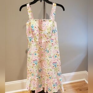 Vintage Karin Stevens Pastel Paisley smocked bodice just past knee dress size 10